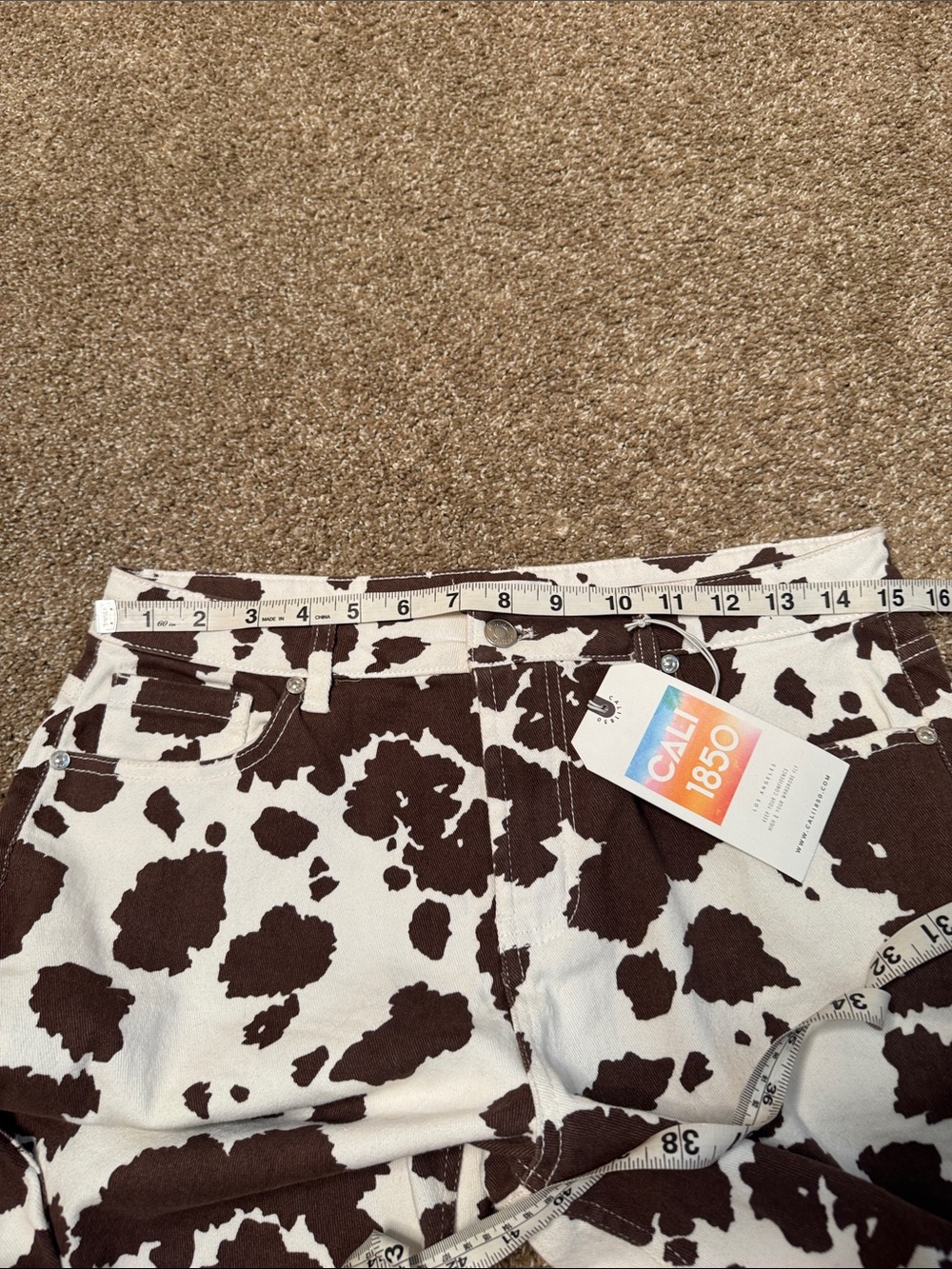 Cali 1850 Brown and White Cow Print Wide Leg Pants western SZ 9 NEW - Picture 6 of 9